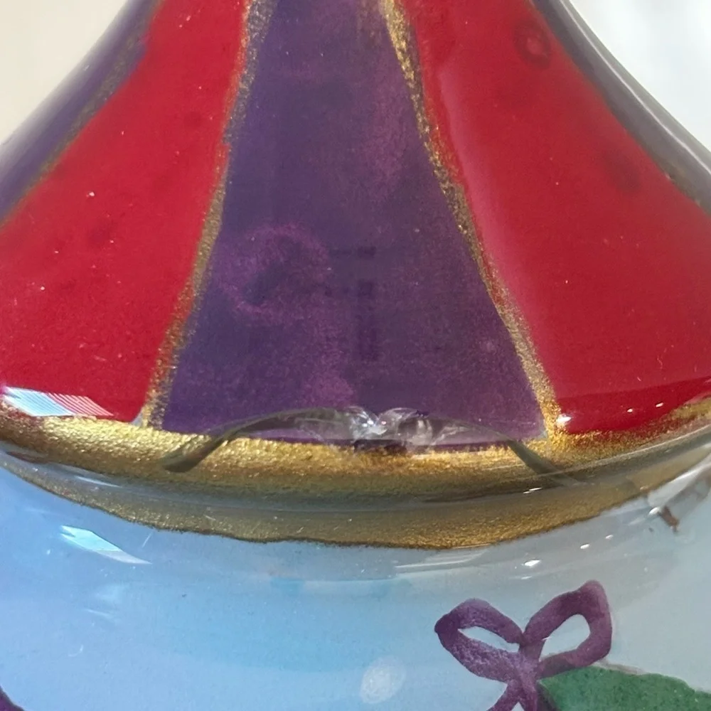 Pier One Li Bien Christmas Glass Ornament Stocking Hanging  Hand Painted 2007